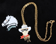 1980 Lone Ranger Necklance and Silver The Horse Lapel Pin (Lot of 2)