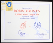 1992 Robin Yount Milwaukee Brewers 3000th Hit I Was There Certificate & Ticket  Stub