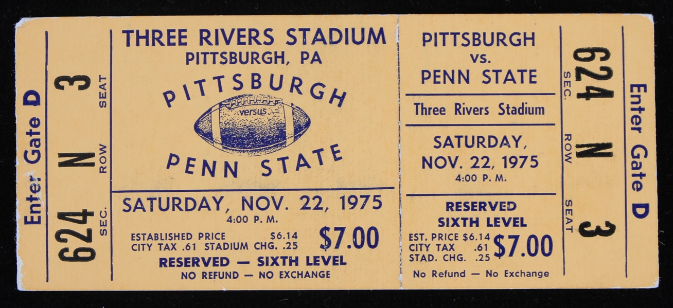 1975 Pittsburgh vs. Penn State at Three Rivers Stadium Full Ticket
