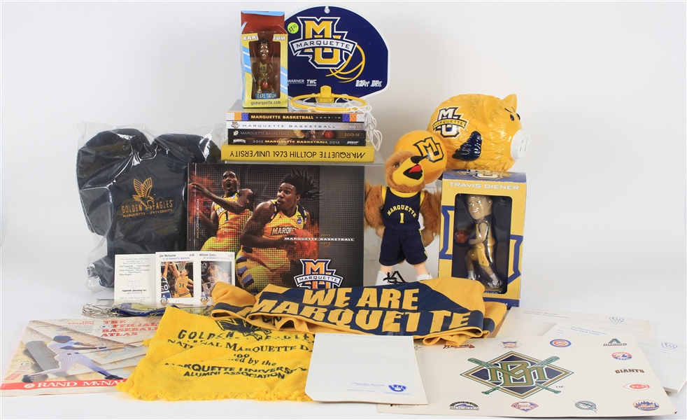 1970s-2010s Marquette Golden Eagles Milwaukee Brewers Memorabilia Collection - Lot of 24 w/ Publications, Bobbles, Golf Club Covers & More