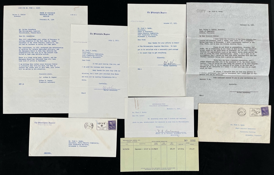 1930s-1950s Fred Saddy and Walter Annenberg Letters and Addressed Envelopes (Lot of 12)