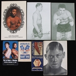 1940s-2000s Boxing Memorabilia Collection - Lot of 7 w/ Exhibit Cards, Photos, Match Book, Stamp & Room Key