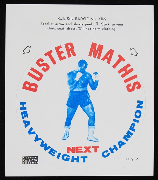 1960s-70s Buster Mathis Next Heavyweight Champion 4" Kwik-Stik Badge on Original Card
