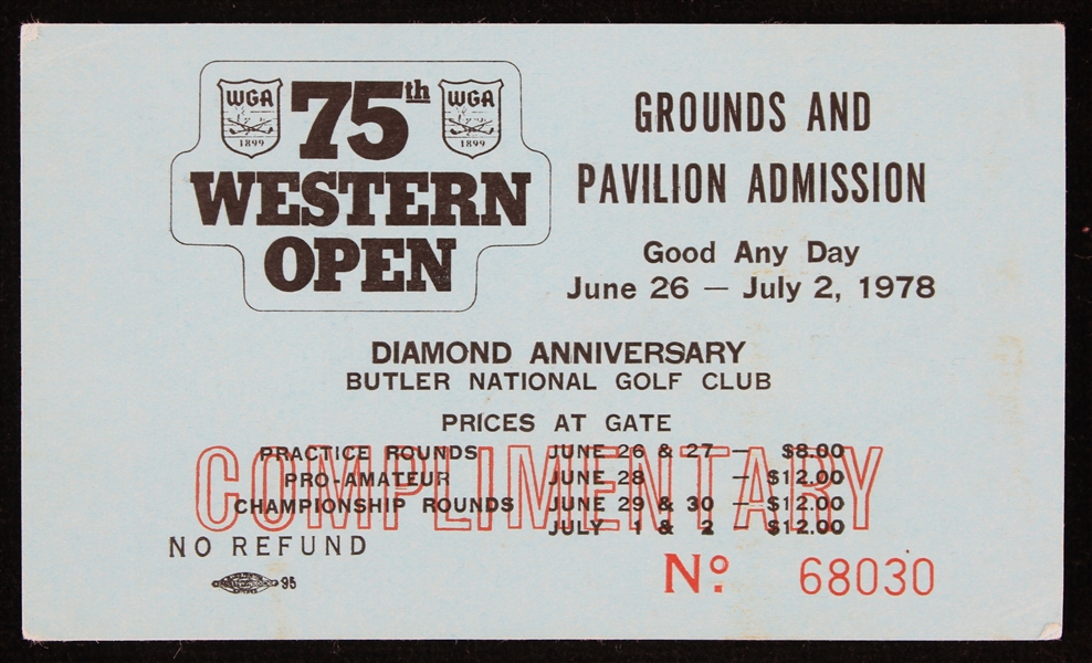 1975 Western Open Grounds and Pavilion Admission Pass