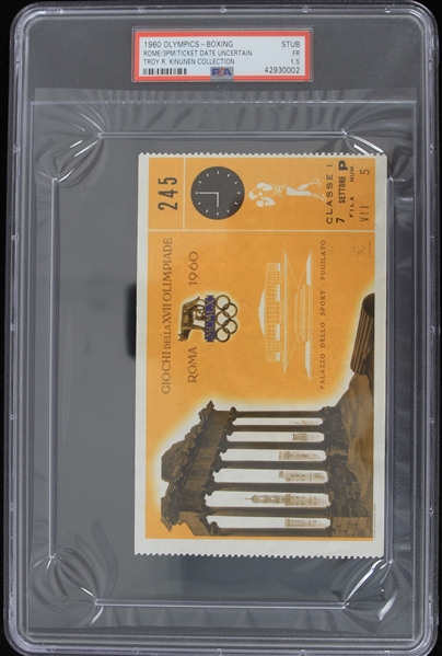 1960 Rome Olympics Boxing Ticket Stub (PSA Stub FR 1.5) Troy Kinunen Collection