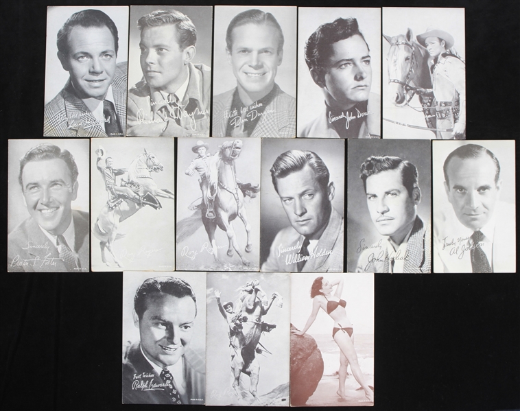 1930s-1950s Television and Movie Star 3x5 B&W Photo Cards Featuring Roy Rogers John Derek Louis Haywood and More (Lot of 14)