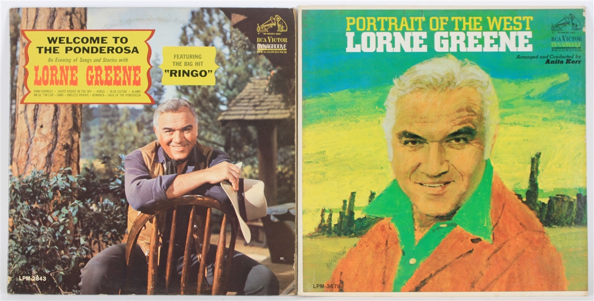 1960s Lorne Greene Portrait of the West Countertop Easelback Display and Welcome to the Ponderosa Album Jacket - Lot of 2