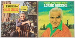 1960s Lorne Greene Portrait of the West Countertop Easelback Display and Welcome to the Ponderosa Album Jacket - Lot of 2