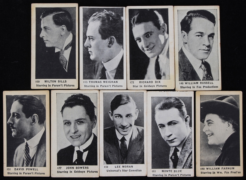 1922 Stroller Cigarette 1"x2" Trading Cards Featuring Monte Blue William Russell Lee Moran and More (Lot of 9)