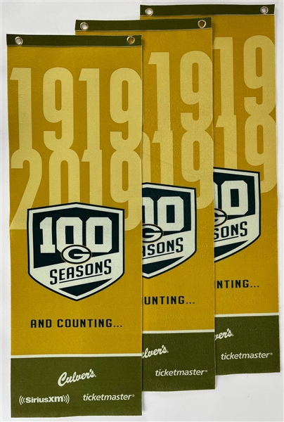 2019 Green Bay Packers 100 Seasons 12" x 36" Banners - Lot of 3
