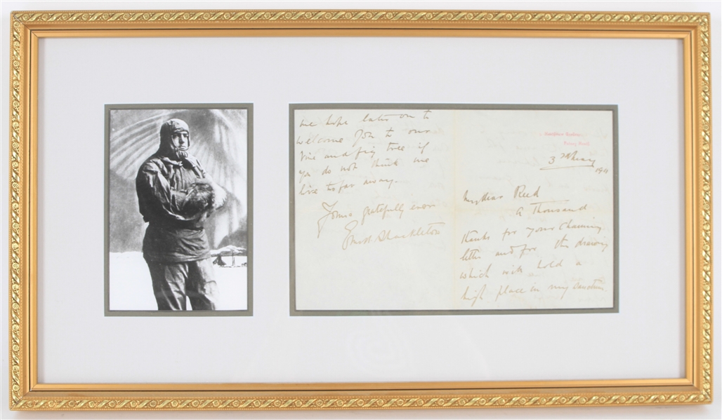 1911 Ernest Shackleton Signed 13" x 22" Framed Letter (PSA/DNA)