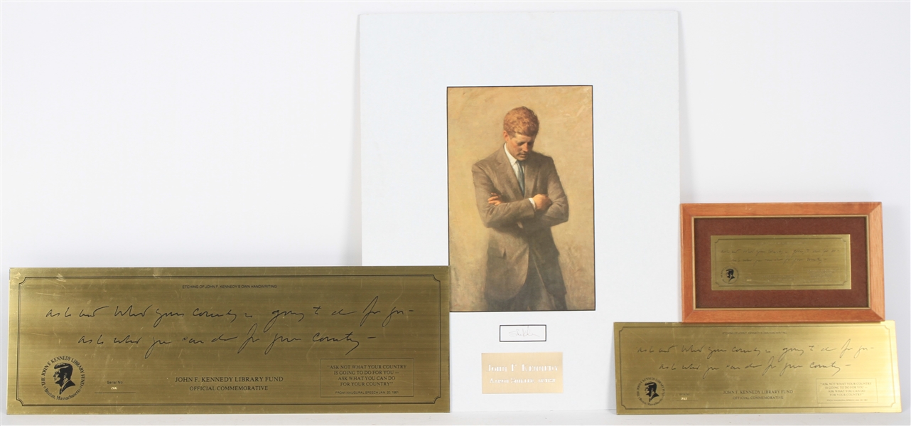 1960s John F. Kennedy 35th President of the United States Memorabilia - Lot of 4 w/ Etchings & Artist Signed Likeness