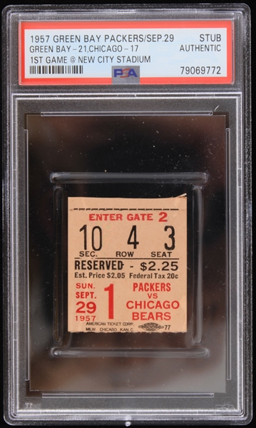 1957 (September 29) Green Bay Packers Chicago Bears 1st Game At New City Stadium Ticket Stub (PSA Slabbed)