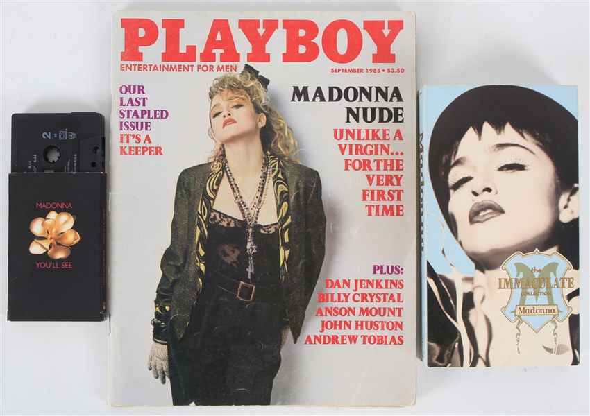 1980s-2000s Madonna Memorabilia Collection - Lot of 3 w/ Playboy Magazine, Immaculate Collection VHS and Youll See Cassingle with Instrumental B-Side 