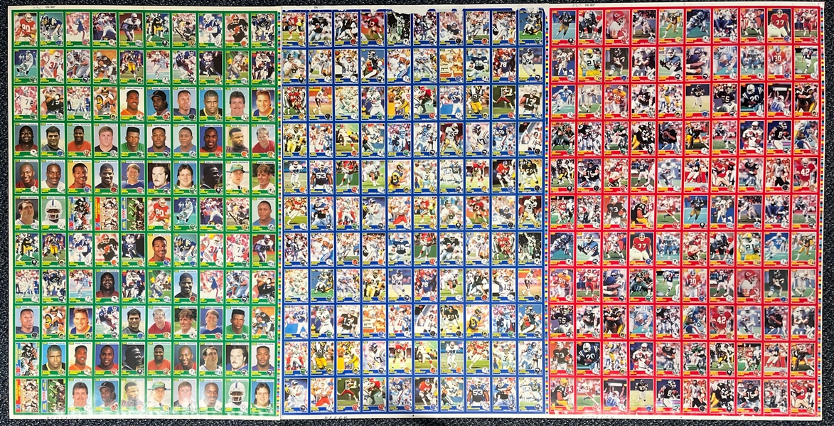 1989 Score Football Trading Card Uncut Sheets - Lot of 5 w/ 110 Cards Per Sheet (550 Cards Total) Including Barry Sanderts, Deion Sanders, Troy Aikman, Derrick Thomas Rookies