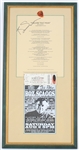 2012 Boz Scaggs 13" x 25" Framed Display w/ Ticket, Hand Bill, Guitar Pick and Signed Lyric Sheet (JSA)