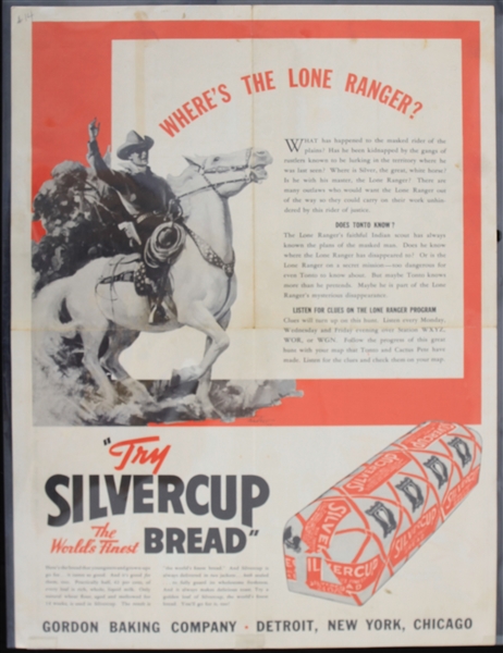 1939 The Lone Ranger 13" x 17" Tontos Map of South West Texas Gordon Baking Co. Premium