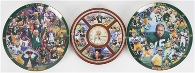 2000s Bart Starr Brett Favre Green Bay Packers Danbury Mint Collection - Lot of 3 w/ Plates & Clock