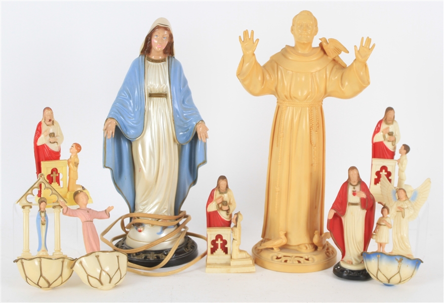 1960s-70s Hartland Molded Religious Figures - Lot of 9 w/ 12" Light Up Virgin Mary, 13" St. Francis & More 