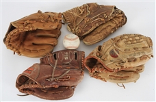 1970s-80s Player Endorsed Store Model Mitts - Lot of 4 w/ Hank Aaron 715 Home Run King, Eddie Mathews, Warren Spahn & Robin Yount