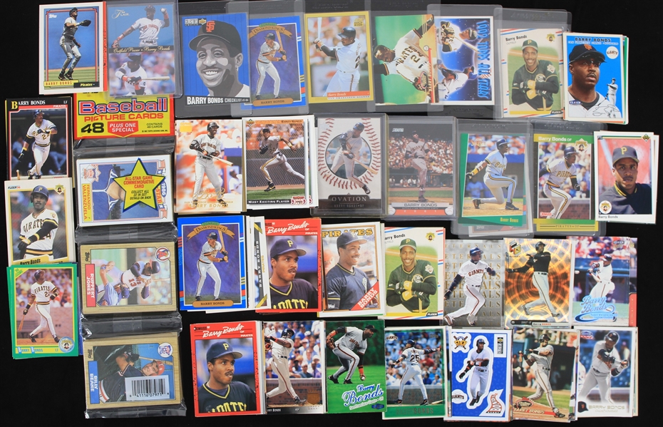 1980s-2000s Barry Bonds Pirates/Giants Baseball Trading Card Collection - Lot of 130 + Unopened Strip Pack w/ Bonds Card Showing On Back