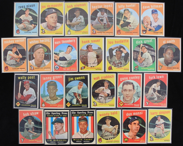 1959 Gene Conley Philadelphia Phillies Lou Burdette Milwaukee Braves Dick Groat Pittsburgh Pirates Whitey Herzog Kansas City Athletics and More Topps Trading Cards (Lot of 25)