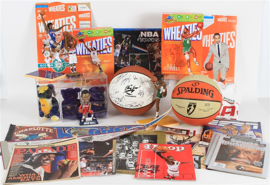1990s-2000s Basketball Memorabilia Collection - Lot of 25+ w/ Plush Bears, Wheaties Boxes, Figures, Publications & More 