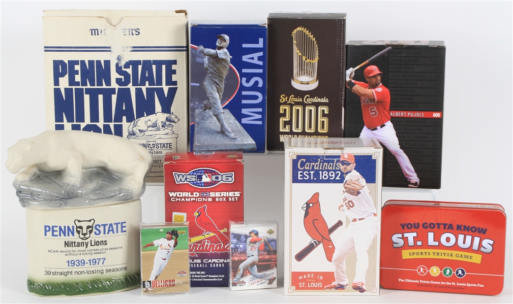 2000s St. Louis Cardinals Penn State Nittany Lions MIB Memorabilia - Lot of 7 w/ Bobbles, Decanter, Statue, Trophy & More
