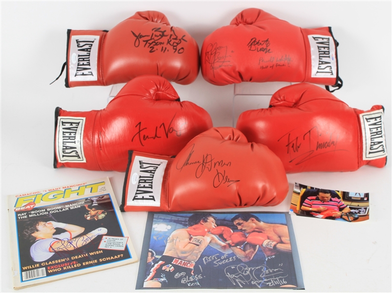 2000s Boxing Signed Glove Collection - Lot of 5 w/ Hitman Hearns, Buster Douglas, Boom Boom Mancini & More (JSA)