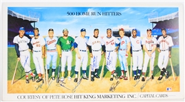 1988 500 Home Run Hitters Mutli Signed 20.5" x 38" Foam Mounted Ron Lewis Lithograph w/ 11 Signatures Including Hank Aaron, Mickey Mantle, Ted Williams, Willie Mays & More (JSA) 