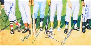 1988 500 Home Run Hitters Mutli Signed 20.5 x 38 Foam Mounted Ron Lewis Lithograph w/ 11 Signatures Including Hank Aaron, Mickey Mantle, Ted Williams, Willie Mays & More (JSA) 