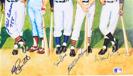 1988 500 Home Run Hitters Mutli Signed 20.5 x 38 Foam Mounted Ron Lewis Lithograph w/ 11 Signatures Including Hank Aaron, Mickey Mantle, Ted Williams, Willie Mays & More (JSA) 