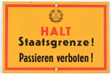 East Germany Halt Staatsgrenze Passieren Verboten 15.5" x 23.5" Border Sign
