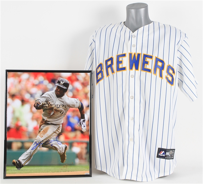 2012-2015 Jean Segura Milwaukee Brewers Autographed Pinstripe Replica Jersey and Autographed 16"x20" Color Photo - Lot of 2 (JSA)