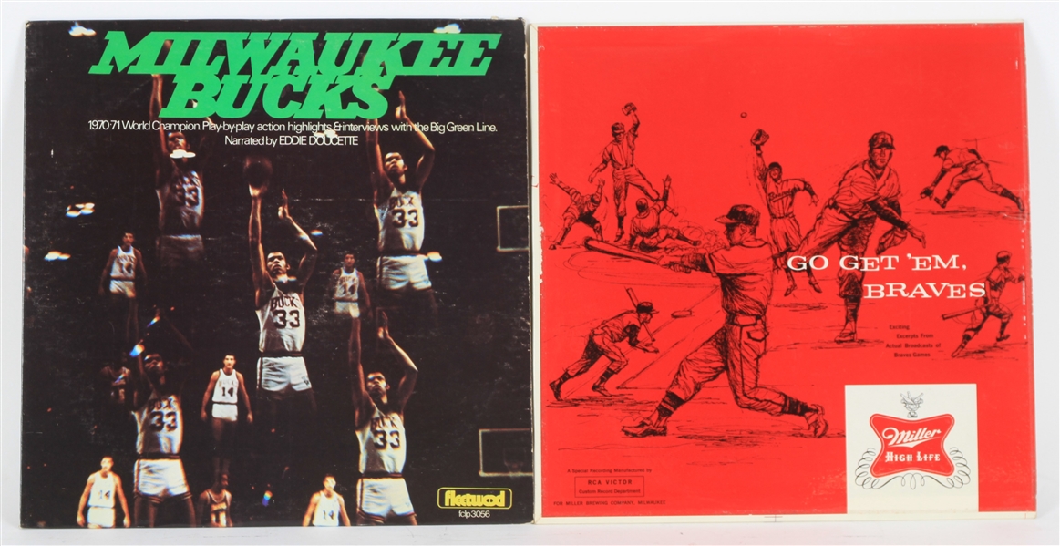 1962-71 Milwaukee Braves & Milwaukee Bucks Record Album Collection - Lot of 2