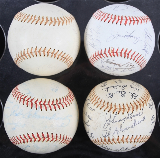 1963-86 St. Louis Cardinals Chicago Cubs Cubs Team Signed Baseballs - Lot of 3 + 1 Facsimile (JSA)