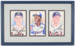1953-1974 Warren Spahn Eddie Mathews Milwaukee Braves Hank Aaron Atlanta Braves Autographed 4"x6" Perez Steele Postcards (JSA)