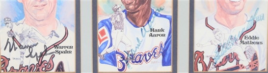 1953-1974 Warren Spahn Eddie Mathews Milwaukee Braves Hank Aaron Atlanta Braves Autographed 4x6 Perez Steele Postcards (JSA)