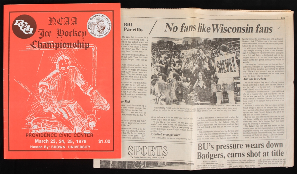 1978 NCAA Ice Hockey Championship Program and The Evening Bulletin Newspaper Sports Page (Lot of 2)
