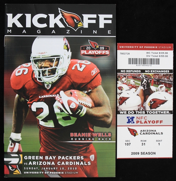 2010 Green Bay Packers vs Arizona Cardinals Kickoff Magazine and Full Game Ticket (Lot of 2)