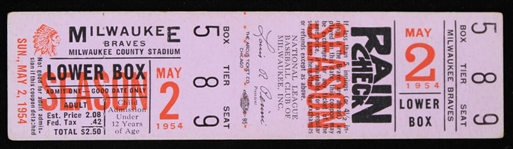 1954 Milwaukee Braves Game Ticket