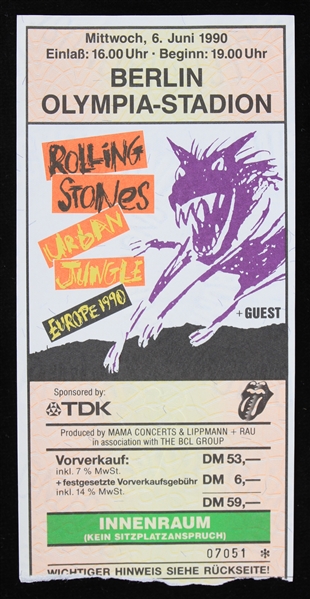 1990 Rolling Stones at Berlin Olympia-Stadion Ticket Stub