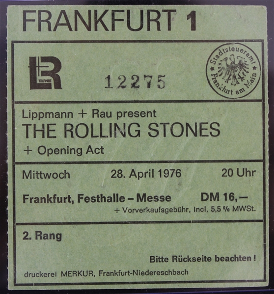 1976 Rolling Stones in Frankfurt Germany Ticket Stub