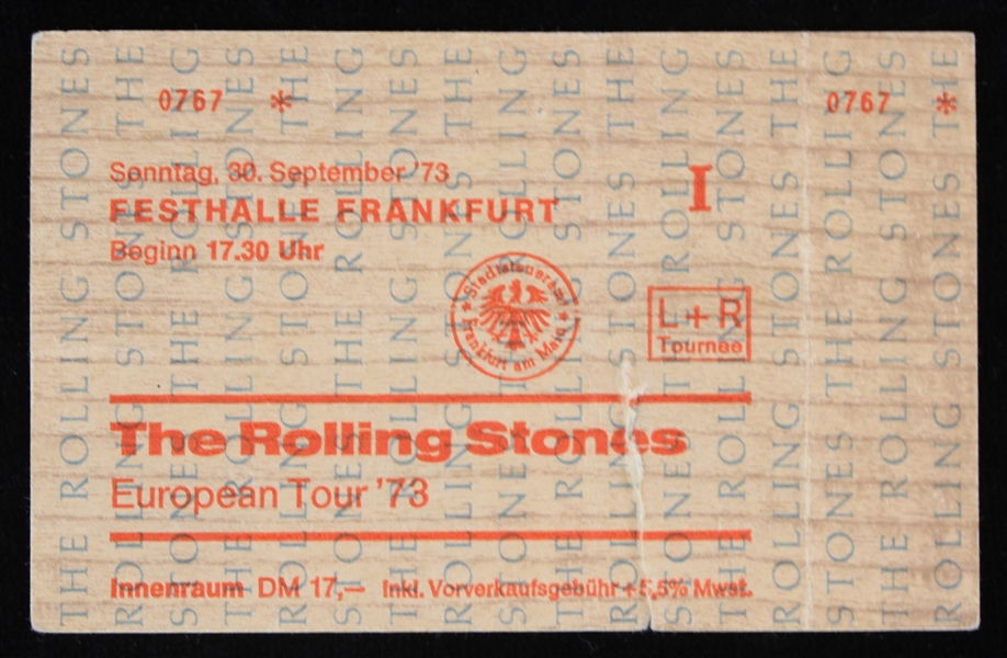 1973 Rolling Stones European Tour Frankfurt Germany Ticket