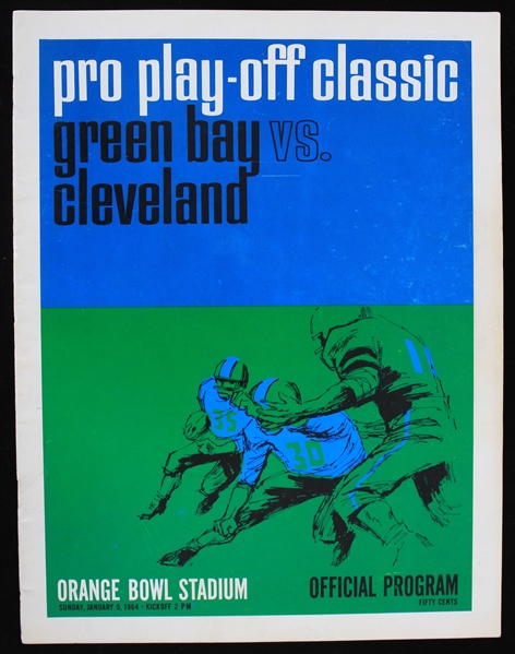 1964 Green Bay Packers vs Cleveland Browns Playoff Game Official Program "This program is from the 1963 NFL "Pro Playoff Classic" (Also called the "Playof Bowl"), which was played in the Orange Bowl"