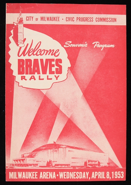 1953 Milwaukee Braves Welcome Rally Souvenir Program