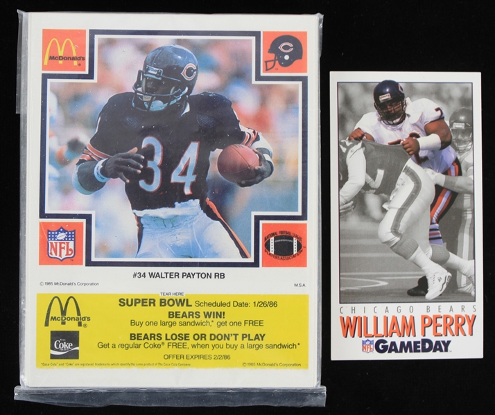 1985-1992 Walter Payton William Perry Mike Ditka Jim McMahon and More McDonalds 4.5"x6" Photo Cards and Gameday Trading Card (Lot of 33)