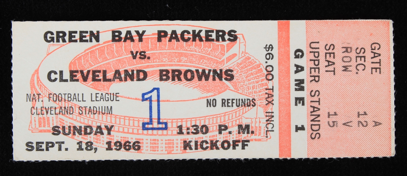 1966 Green Bay Packers vs Cleveland Browns at Cleveland Stadium Ticket Stub