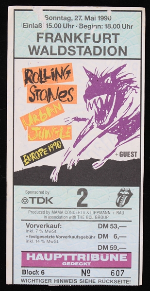 1990 Rolling Stones Urban Jungle Tour Ticket Stub at Frankfurt Waldstadion