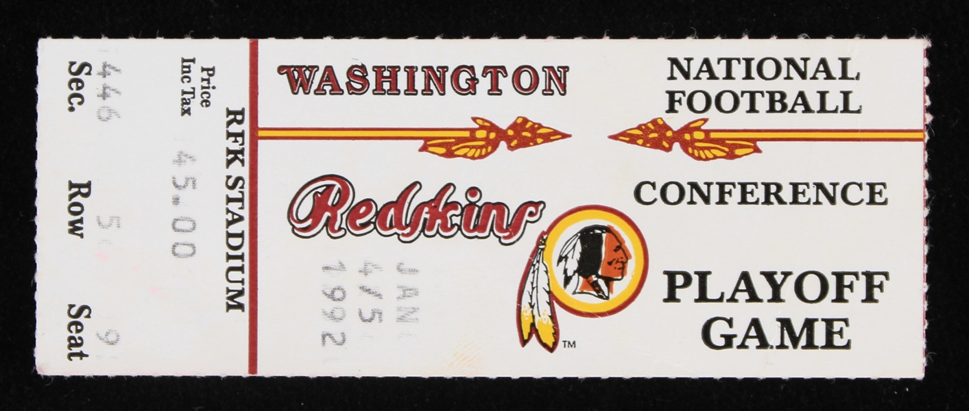 1992 Atlanta Falcons vs Washington Redskins Playoff Game Ticket Stub "This was Brett FavreÄs first-ever NFL Playoff Game as a member of the Atlanta Falcons"
